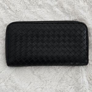 BOTTEGA VENETA Black Leather Woven Wallet